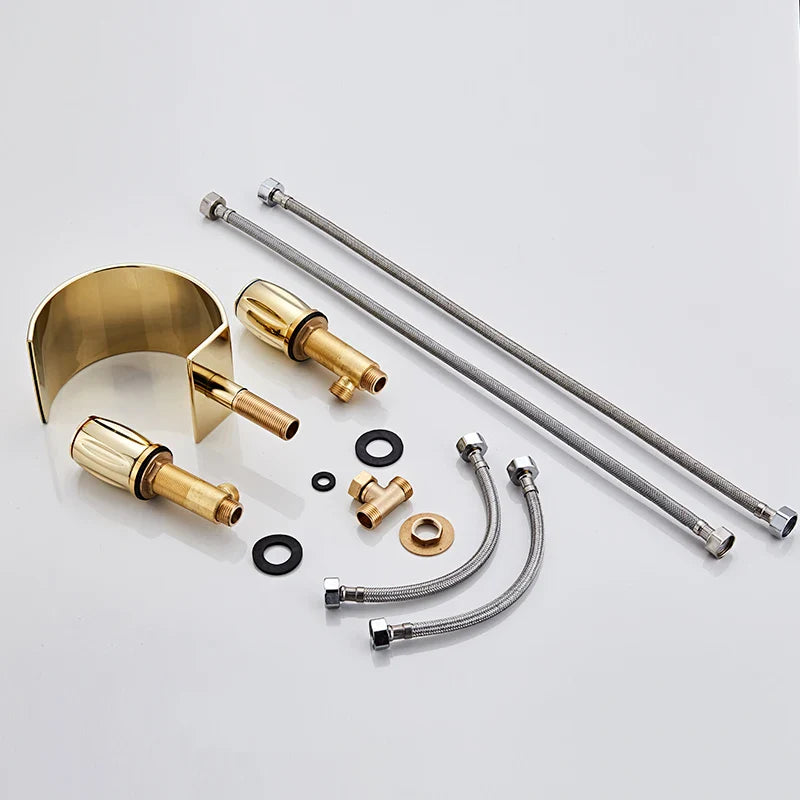 Afralia™ Gold Double Handle Basin Faucet - Three Hole Bathroom Sink Mixer