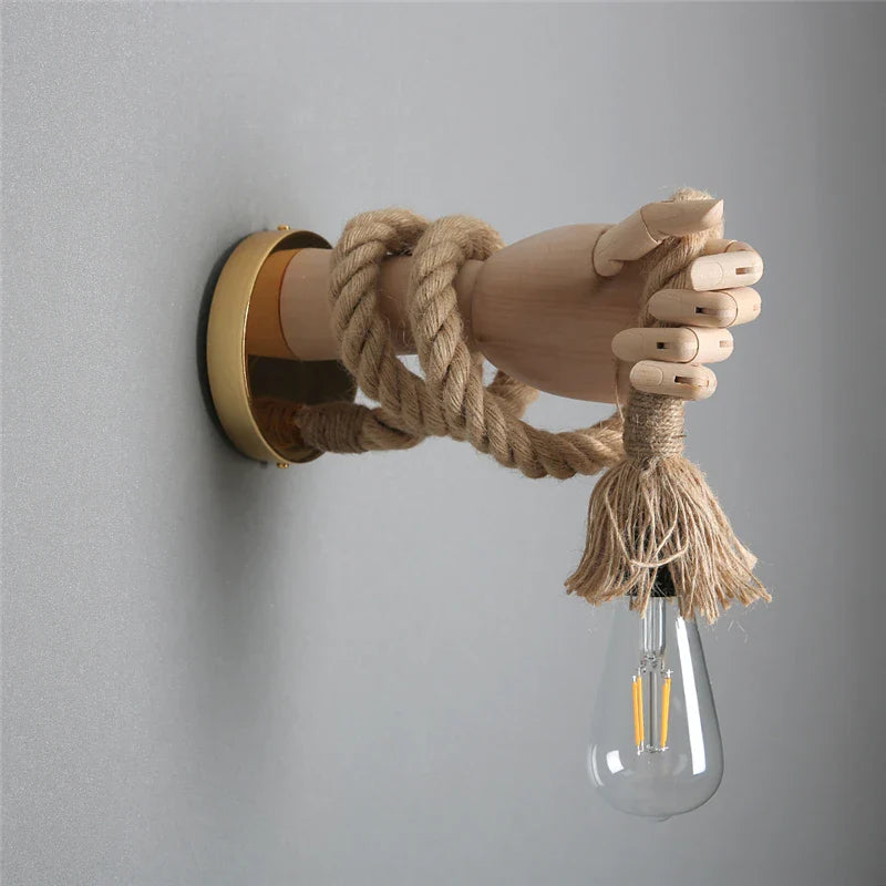 Afralia™ Hand Shape Hemp Rope Wall Light for Corridor Bar Restaurant, E27 Wall Decoration Lamp