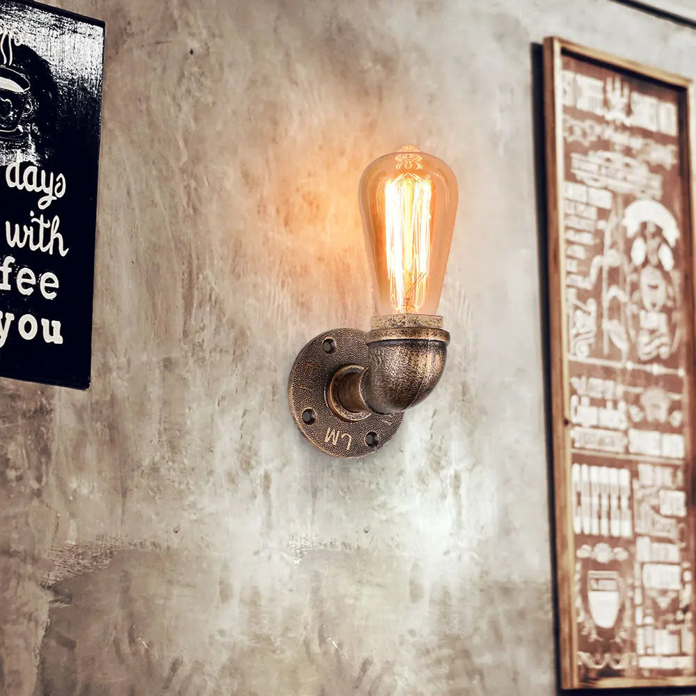 Afralia™ Retro Water Pipe Wall Sconce Vintage Loft E27 Light Fixture Bar Home Decor
