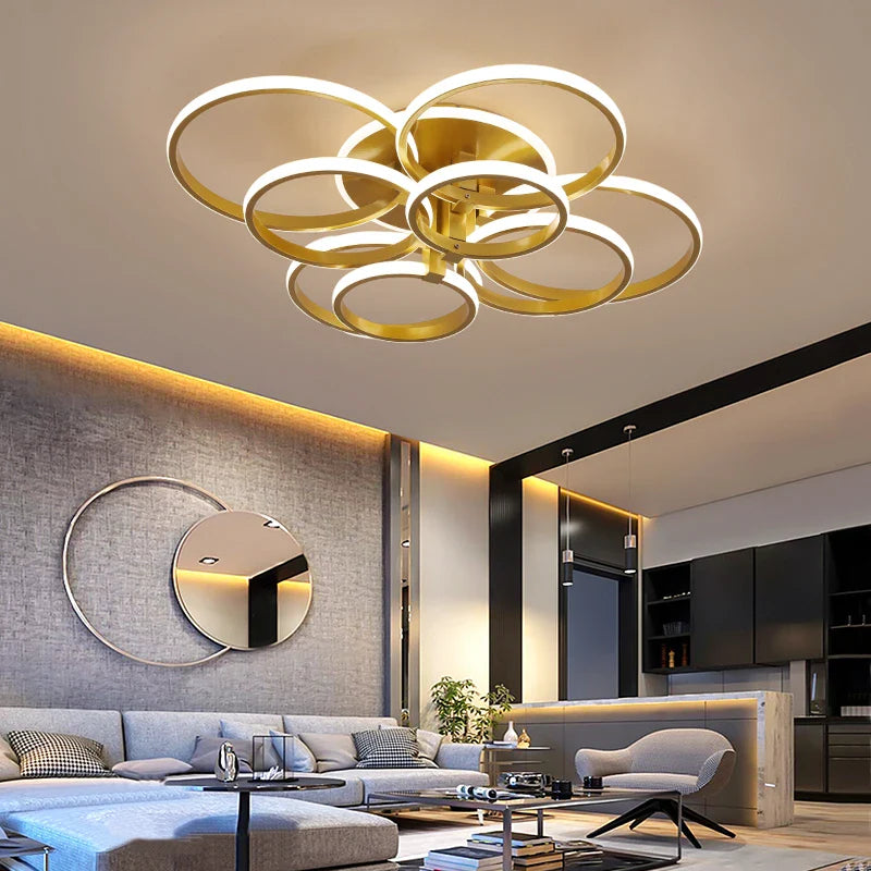 Afralia™ Modern LED Square Circle Rings Ceiling Lights for Home Living Room Bedroom