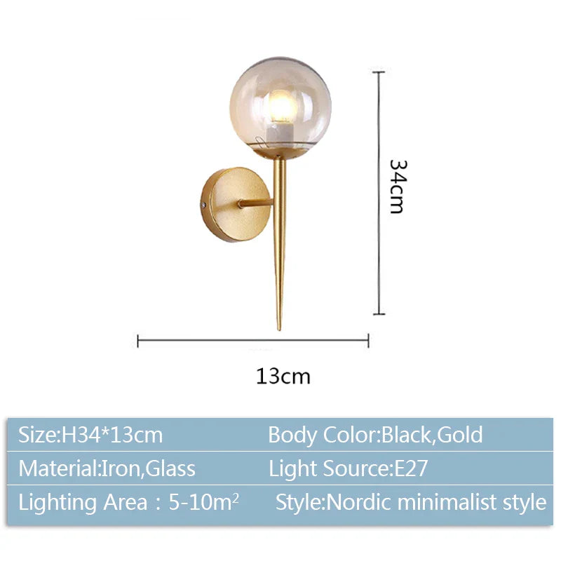 Afralia™ Glass Ball LED Wall Lights for Bedroom Passage Corridor, E27 Sconces