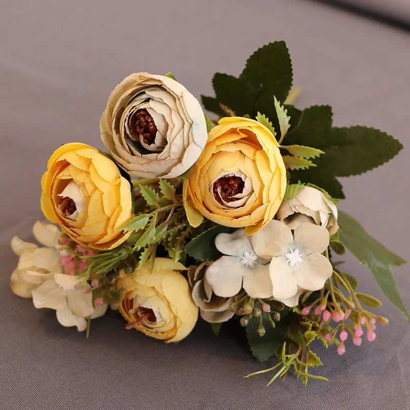 Afralia™ Silk Tea Roses Bouquet for Christmas Home Wedding Decoration