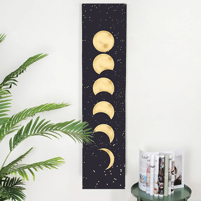 Black Galaxy Night Sky Moon Phase Tapestry by Afralia™ - Psychedelic Wall Hanging & Throw Blanket