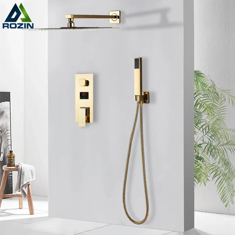 Afralia™ Gold Digital Display Shower System with Tub Spout