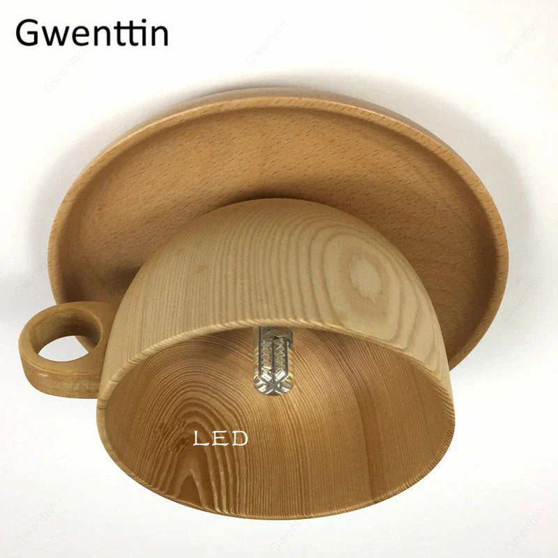 Afralia™ Nordic Wood Cup Ceiling Light: Modern Industrial Wooden Lamp for Living Room Bedroom