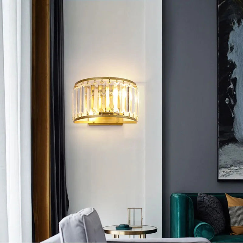 Afralia™ Crystal Semicircular Wall Lamp: Modern Minimalist LED Lighting for Home Decor