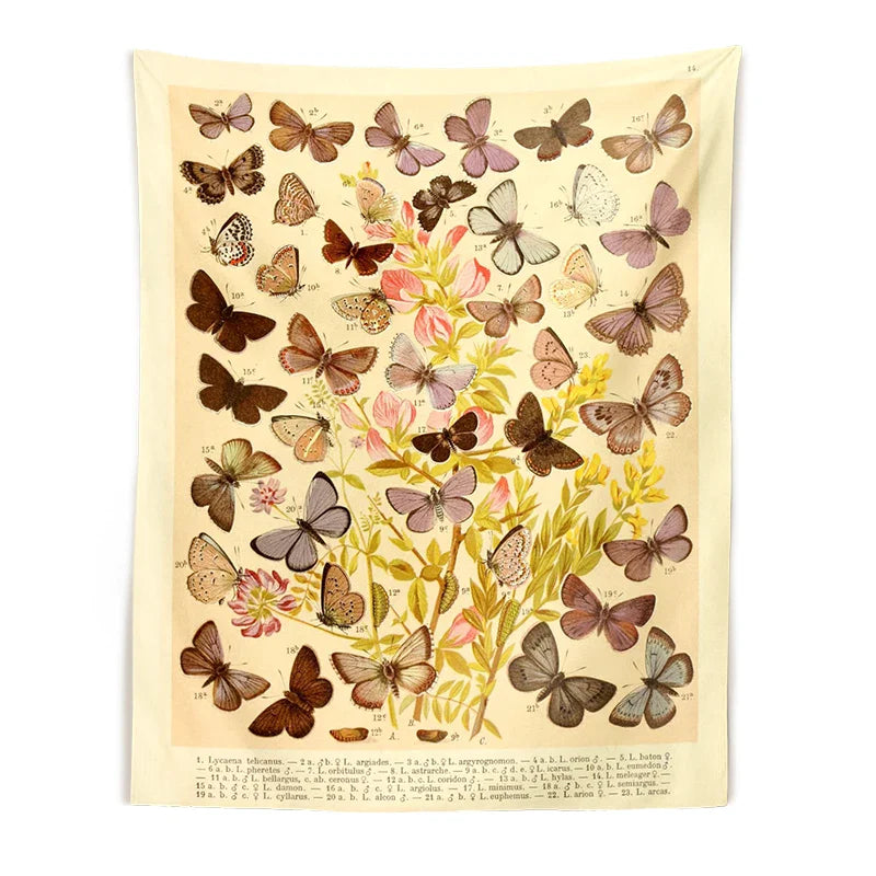 Afralia™ Butterfly Botanical Tapestry Wall Hanging Vintage Aesthetic Room Decor Mural Tapiz