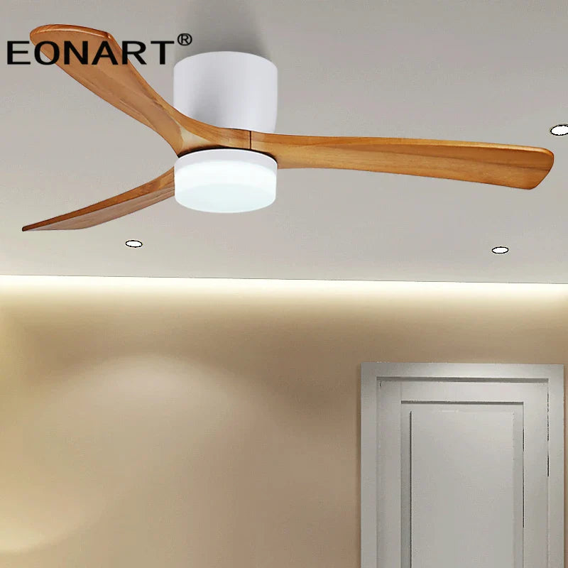 Afralia™ 48-Inch Wooden LED DC Ceiling Fan with Remote Control White Wood