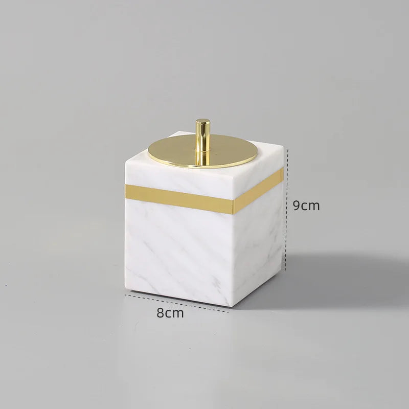 Afralia™ Volakas White Marble Bathroom Set Luxury Bath Accessories Gold Accents