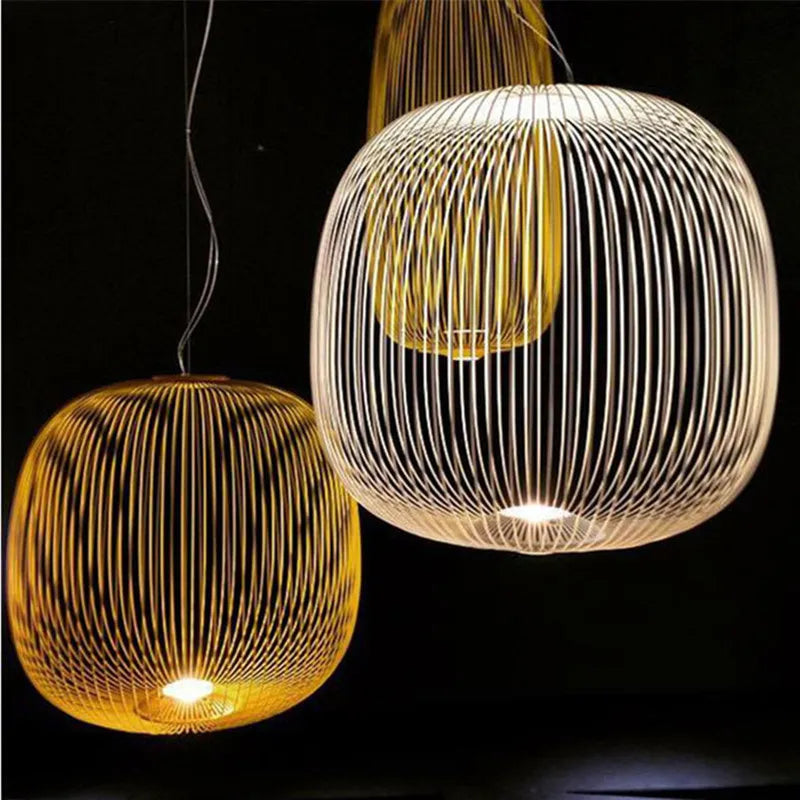 Afralia™ Spokes Pendant Lights Modern LED Loft Industrial Bird Cage Art Lustre Fixtures