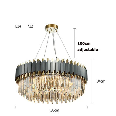 Afralia™ Art Deco Golden Crystal Chandelier LED Hanging Lamp
