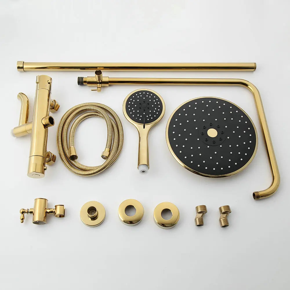 Afralia™ Gold Plated Thermostatic Shower Faucet Set with 8" Rainfall Head
