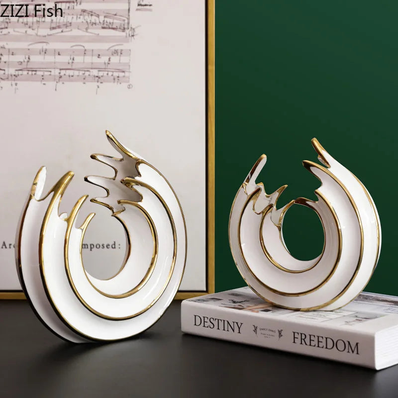 Afralia™ White Gold Ceramic Vase for Home Office Decor