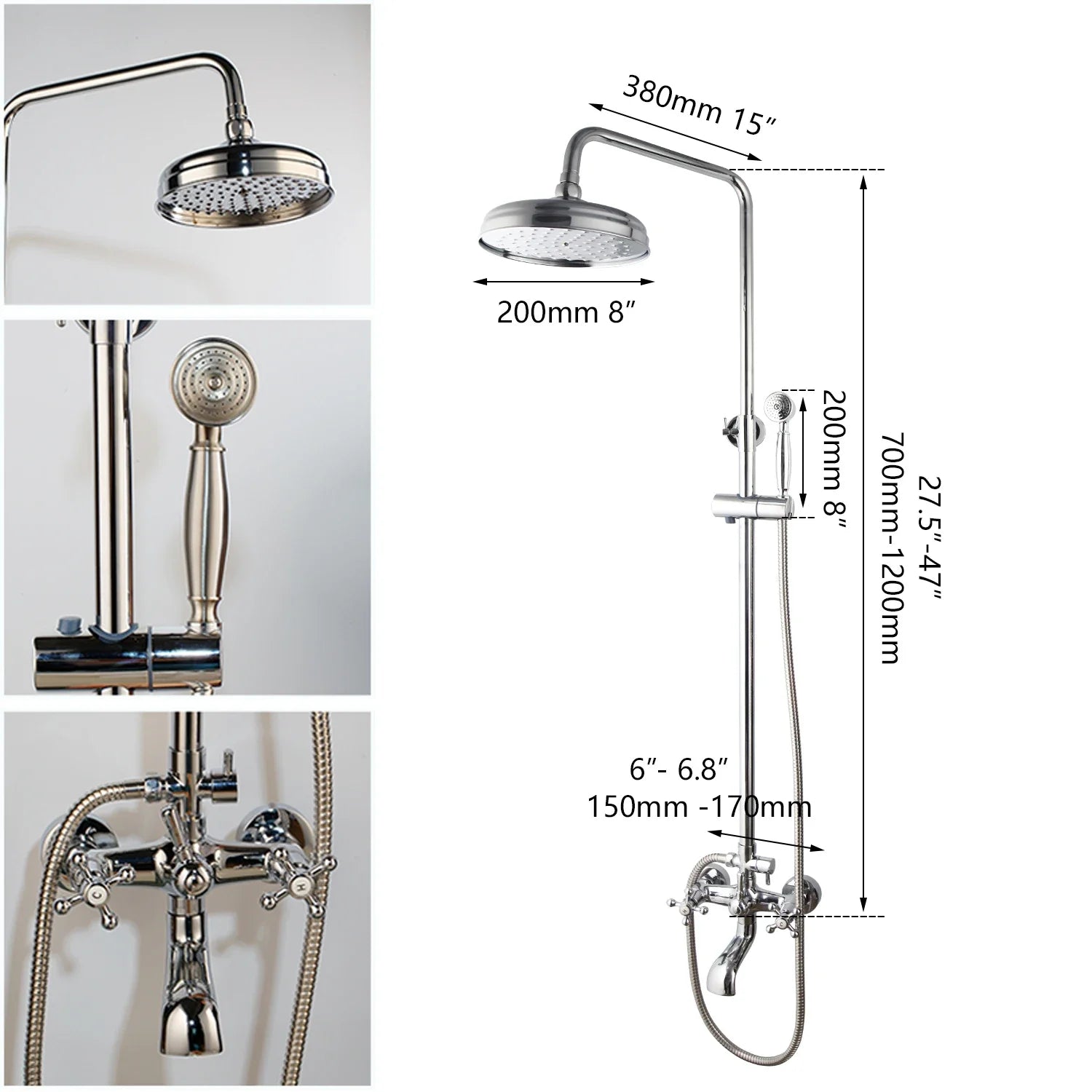Afralia™ Chrome Silver Bathroom Shower Set with Rainfall Lotus Head and Hand Shower
