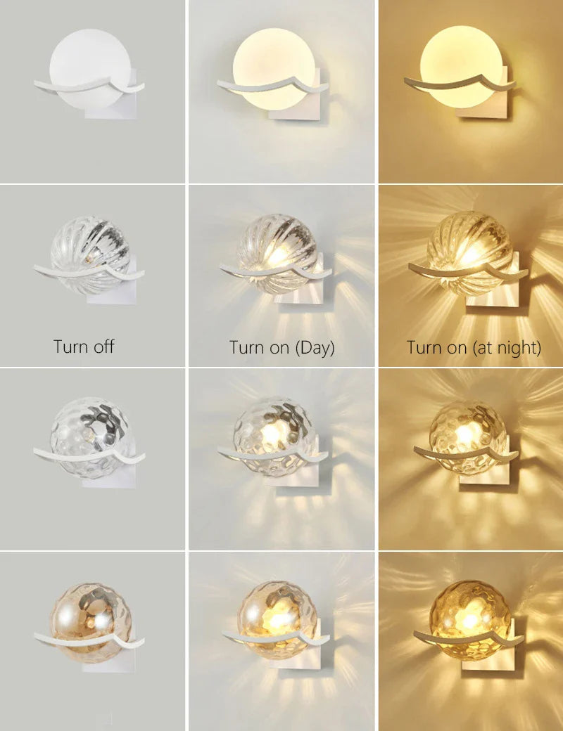 Afralia™ Moon Glass Wall Lamp for Bedroom Decoration - LED Night Light Fixtures