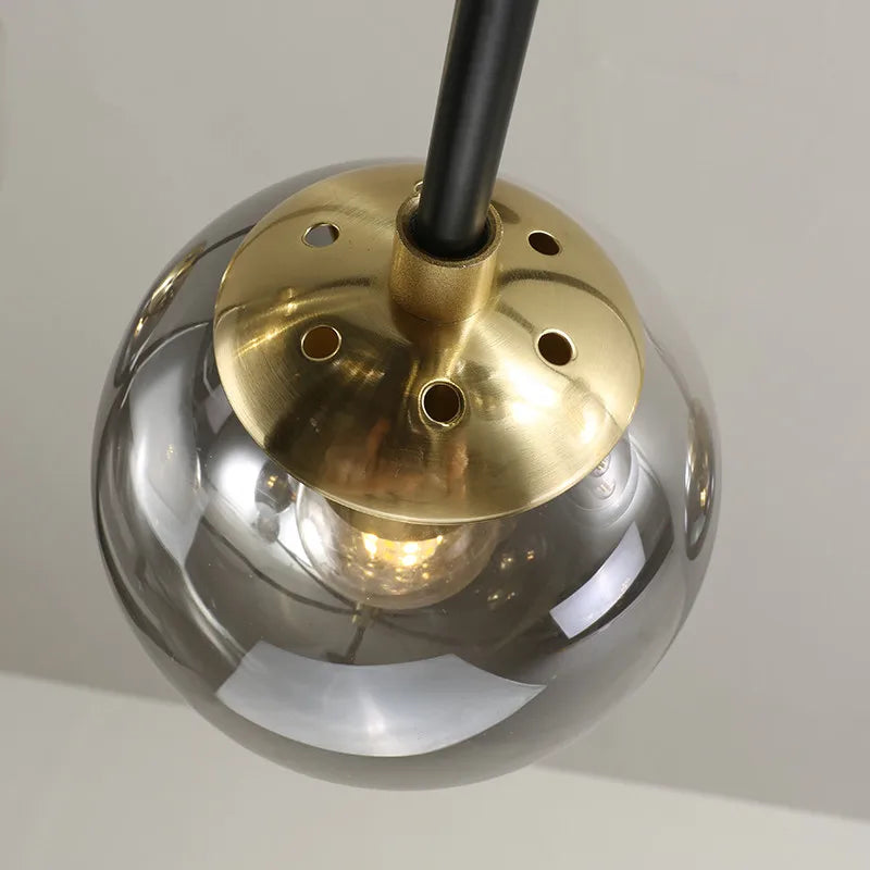 Afralia™ Glass Ball LED Chandelier: Retro Round Wrought Iron Indoor Lighting for Kitchen, Living Room, Farmhouse