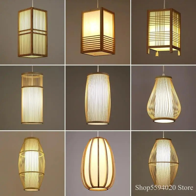 Afralia™ Japanese Bamboo Chandelier Lights for Bedroom Living Room Tea Room Zen Lamps