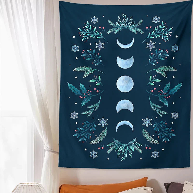 Afralia™ Moon Phase Wall Hanging Tapestry in Olive Leaf Green & Black - Boho Room Decor