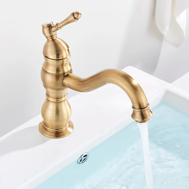 Afralia™ Luxury Antique Brass Basin Faucet Deck Mounted White Mixer Taps