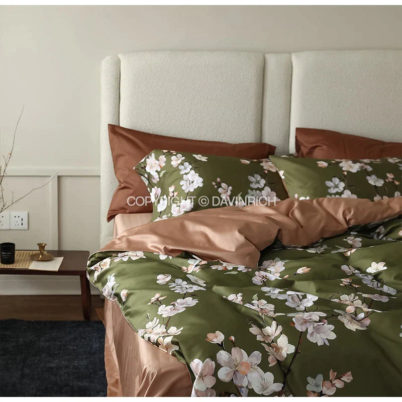 Afralia™ Sakura Floral Print Cotton Queen Duvet Cover Set