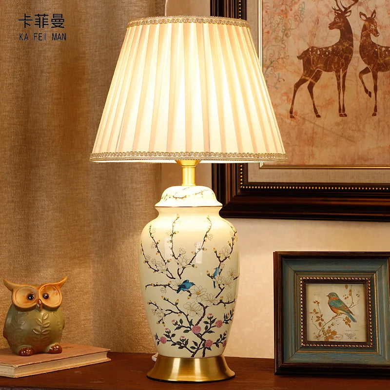 Afralia™ Chinese Ceramic Table Lamp: Hand-Painted Retro Style for Living Room, Bedroom, or Villa