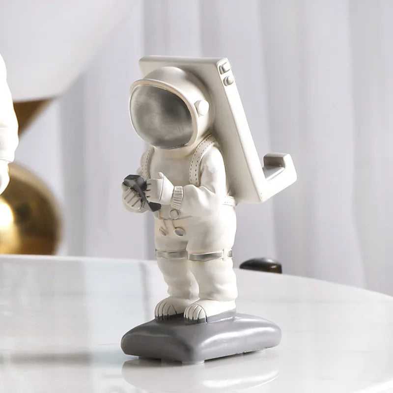 Afralia™ Astronaut Phone Holder Figurine Home Decor Space Man Sculpture Cosmonaut Statue