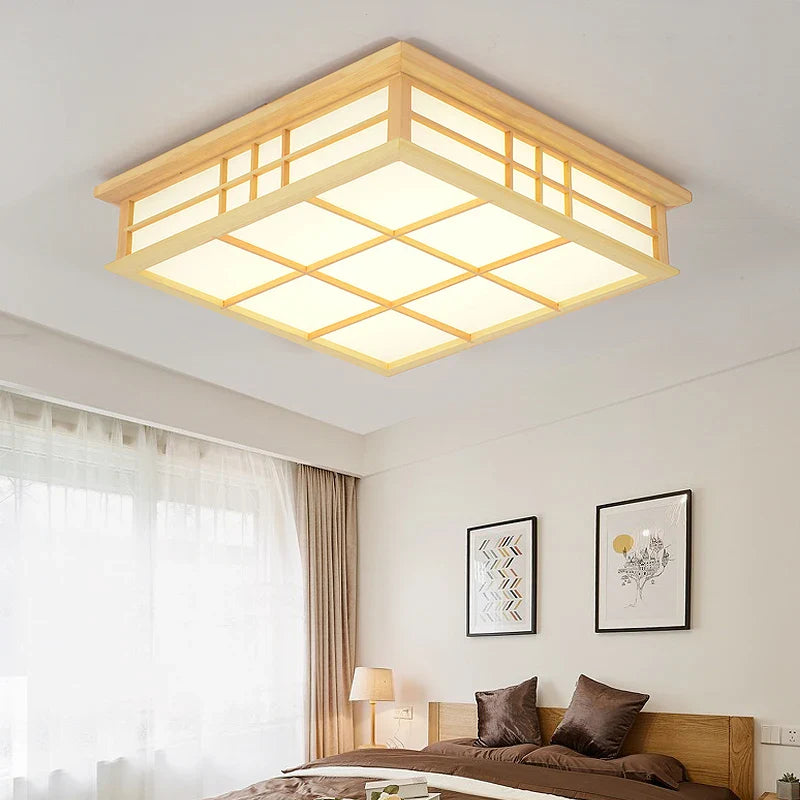 Afralia™ Japanese Tatami Wood Ceiling Light LED, Dining Bedroom Study Room Lighting