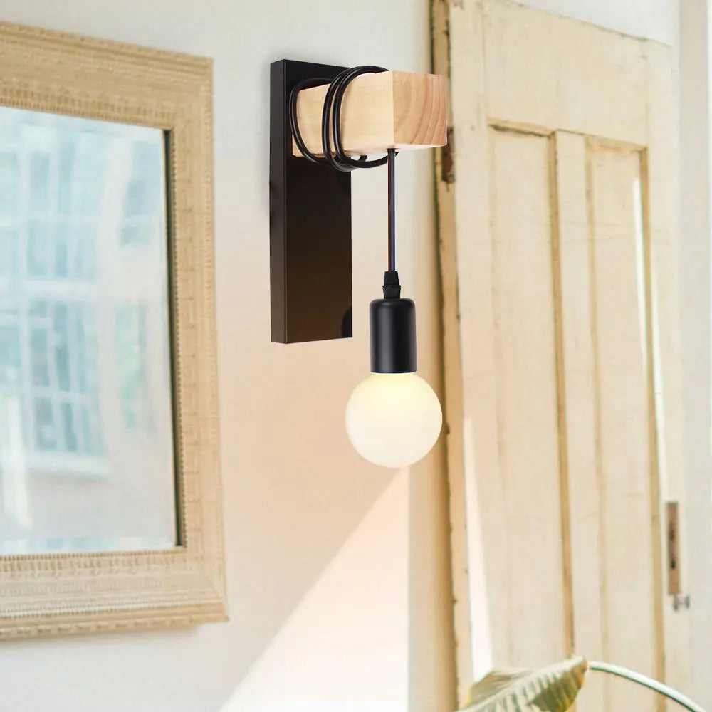 Afralia™ Modern Nordic Wood Wall Lights Bedroom Lamp Black White LED Sconce Lighting