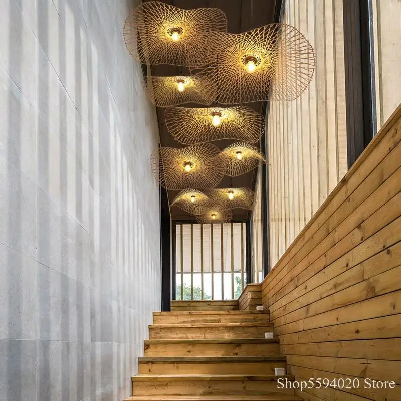 Afralia™ Zen Bamboo Chandelier: Stylish Japanese Tea Room Hanging Lamp