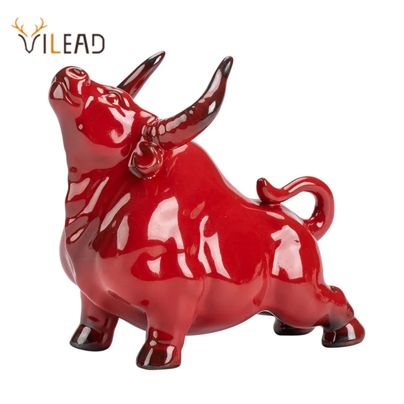 Afralia™ Bull Figurines: Porcelain Animal Statue for Home Office Decor