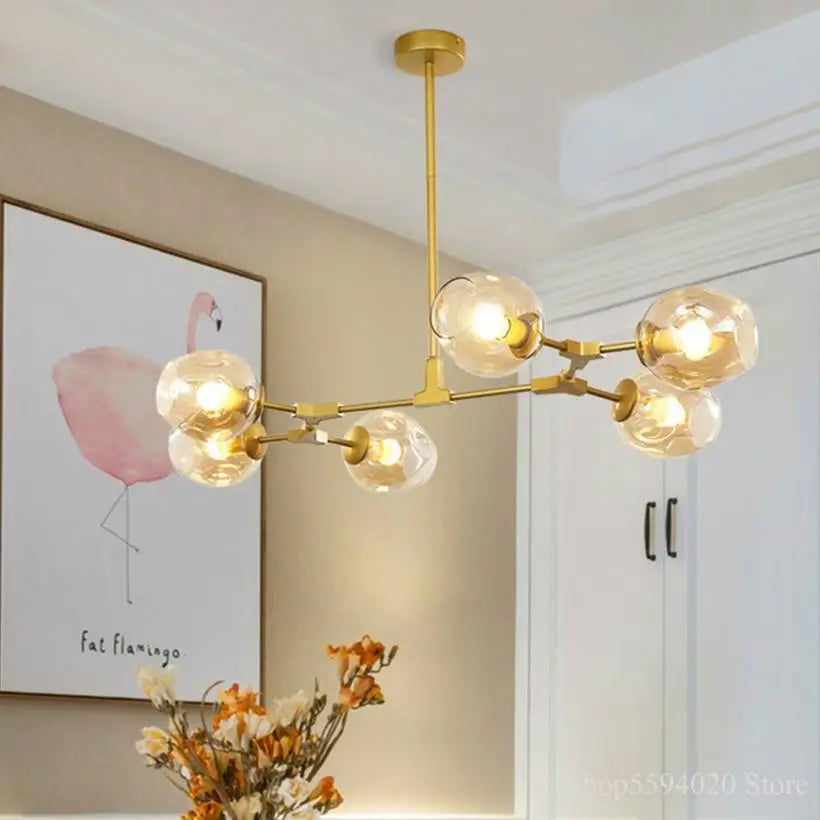 Afralia™ Glass Black/Gold Pendant LED Lights for Living Room Bedroom - Luminaire Suspendu