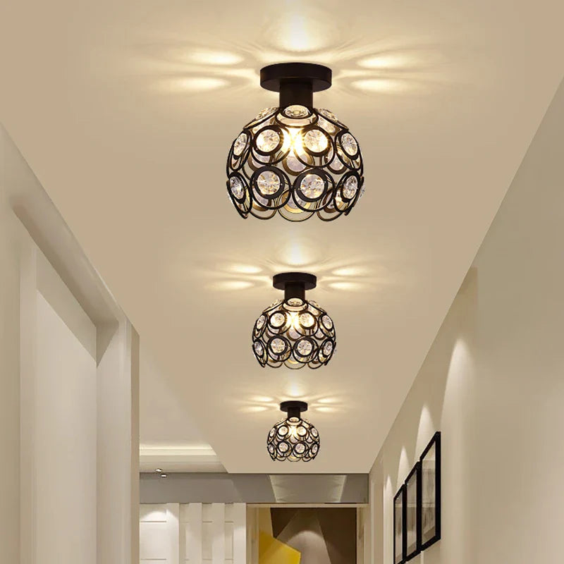 Afralia™ Crystal Flush Mount Chandelier for Hallway Foyer, Modern Hollow Carved Ceiling Light