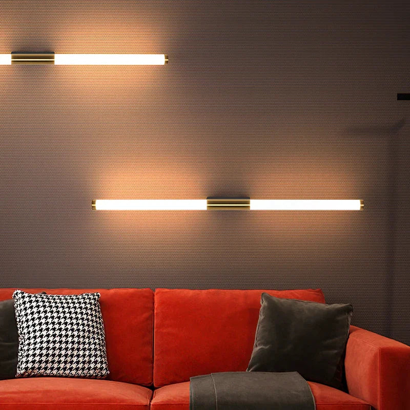 Afralia™ Linear LED Wall Lamp Metal Tube Gold Sconce for Living Room Bedroom Aisle