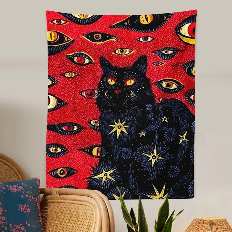 Cat Coven Witchcraft Tapestry by Afralia™ - Bohemian Wall Art for Aesthetic Room Decor