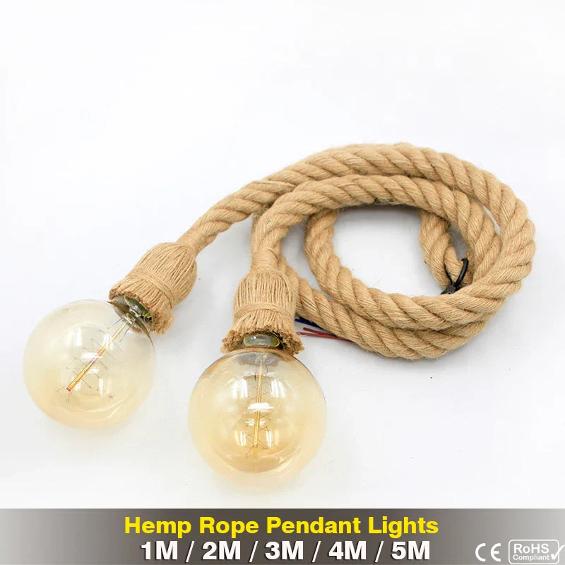 Afralia™ Retro Hemp Rope Pendant Light, Vintage E27 LED Bulb, Industrial Hanging Lamp