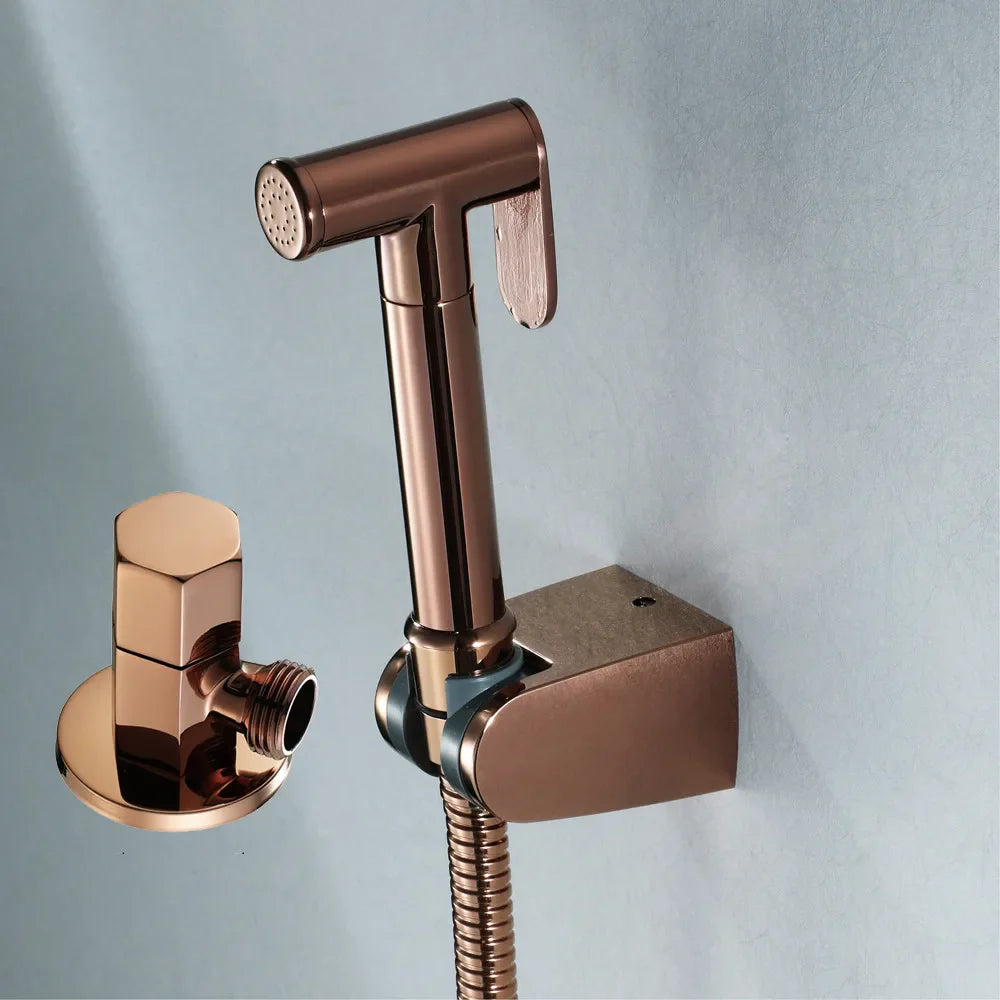 Afralia™ Brushed Gold Bidet Sprayer Kit with Copper Valve Set and Shattaf Shower Head