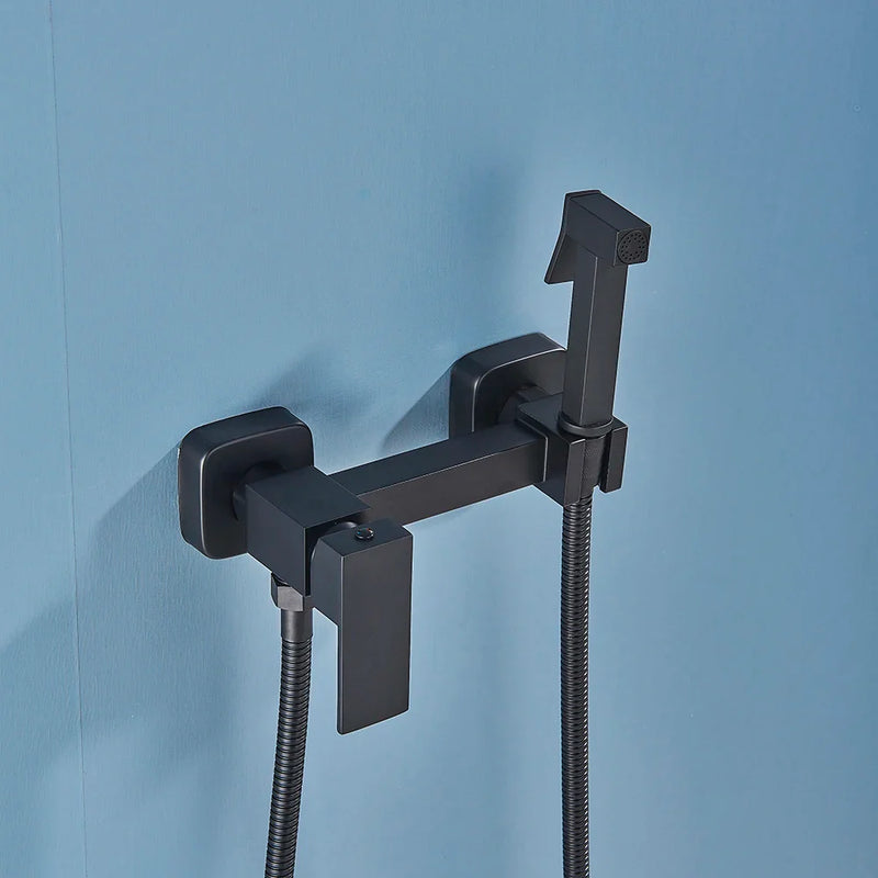 Afralia™ Bidet Shower Faucet Set: Matte Black Brass Hygienic Spray Tap with Hot/Cold Mixer