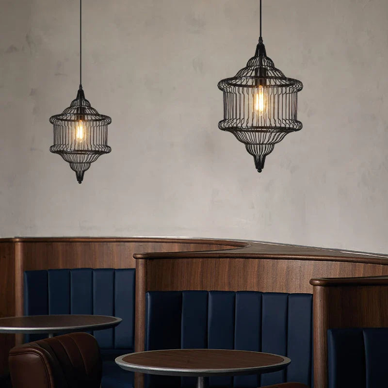 Afralia™ Cage Light Frame Pendant Industrial Single Head Black Nordic Creative Fixture
