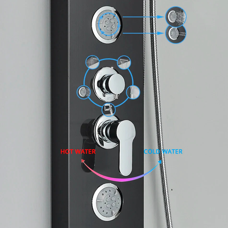 Afralia™ Waterfall Rainfall Massage Jets Shower Mixer Panel Head for Bath and Bathroom.