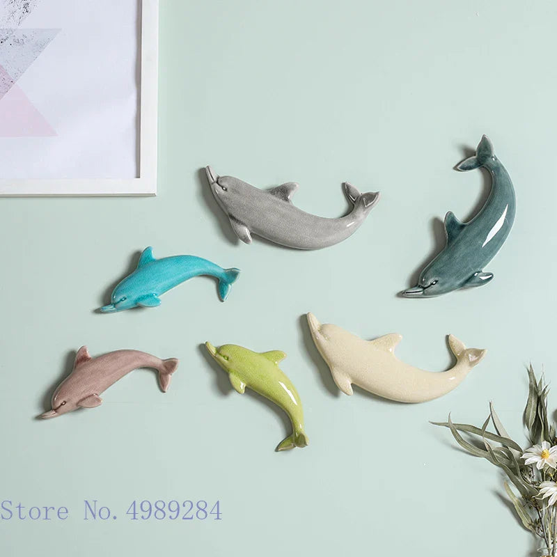 Afralia™ Dolphin Fish Ocean Background Ceramic Wall Decoration for Children's Room