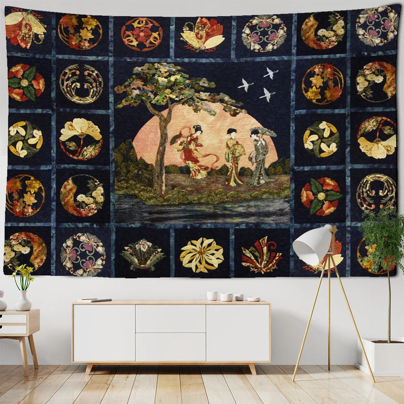 Afralia™ Cactus Moon Starry Sky Tapestry - Psychedelic Hippie Boho Wall Hanging