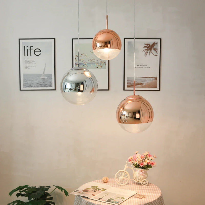 Afralia™ Silver Mirror Ball LED Pendant Light for Kitchen Living Room Bedroom