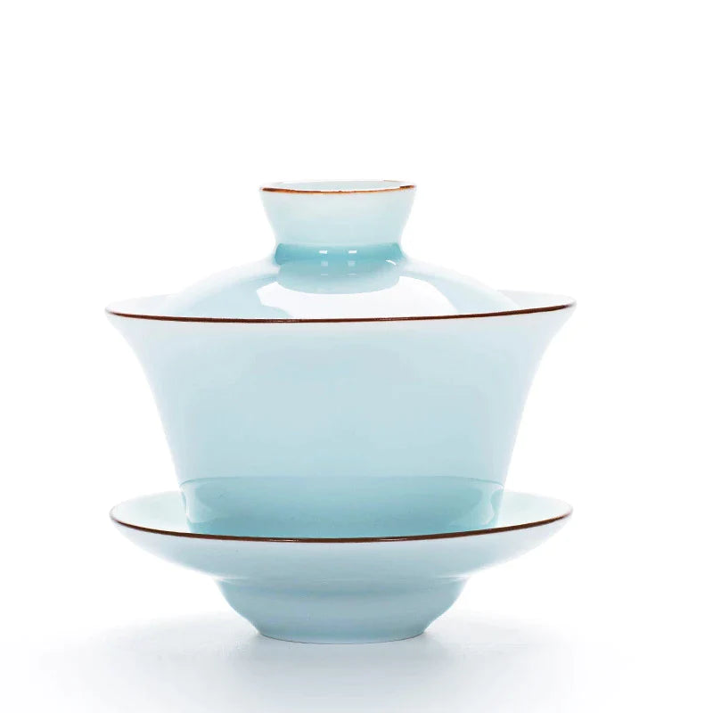 Afralia™ Celadon Tea Tureen & Flower Gaiwan Kung Fu Tea Set 140ml Puer Kettle