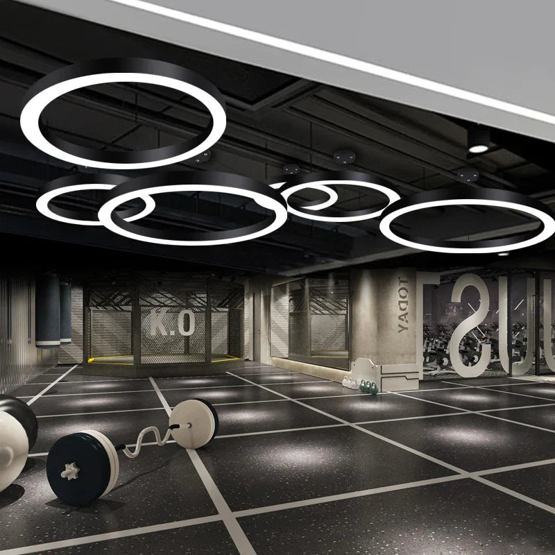 Afralia™ Modern Iron Art Circle LED Pendant Lights - Black White Metal Ringoffsetof.