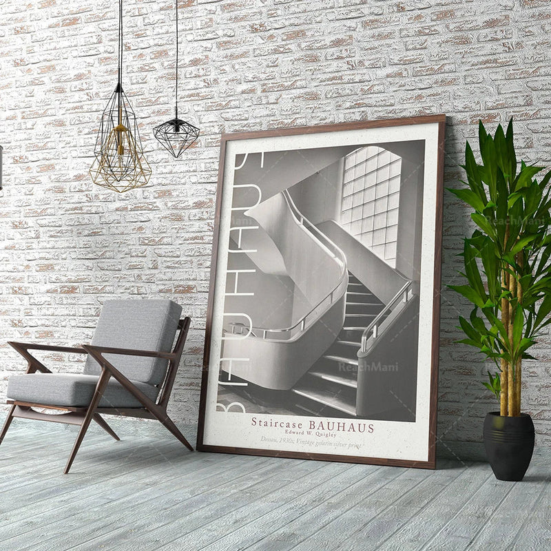 Afralia™ Bauhaus Stairs Canvas Print | Retro School Poster for Living Room Decor
