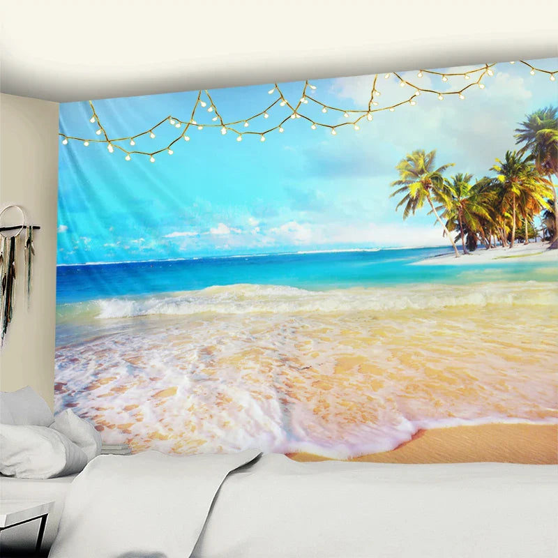 Afralia™ Beach Coconut Tree Mandala Tapestry Wall Hanging Psychedelic Bohemian Decor