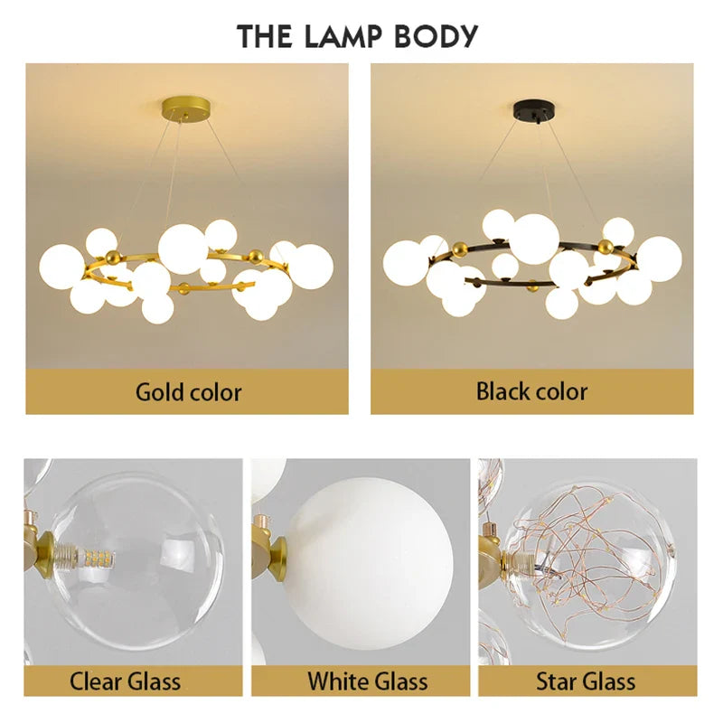 Nordic Glass Ball Pendant Light Gold/Black Dining Living Room Decor Afralia™