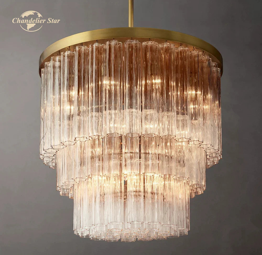 Afralia™ Cielo Glass Chandelier Three-Tier Round Hanging Lights for Living Dining Room