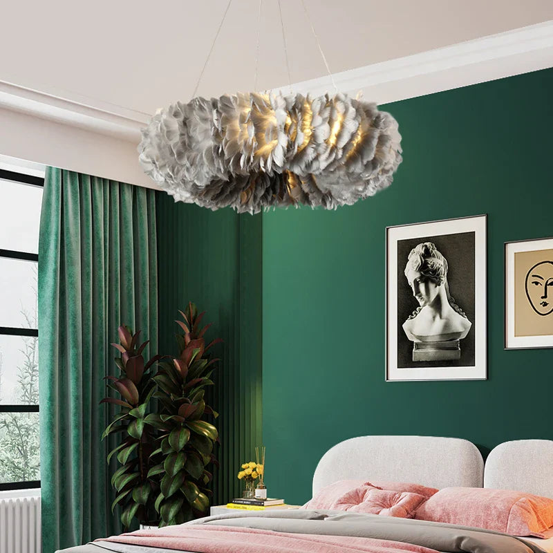 Afralia™ Feather Chandelier: Nordic Design Large Ring Lighting for Kids' Room, Bedroom, Staircase, and Restaurant