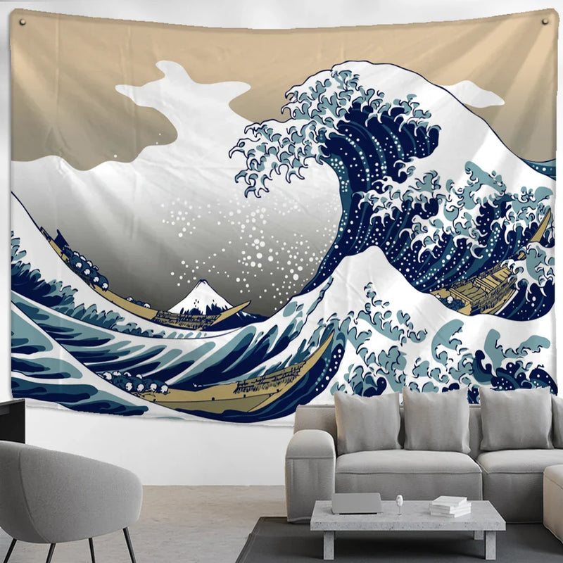 Afralia™ Kanagawa Wave Bohemian Tapestry Wall Hanging: Aesthetic Room Decor